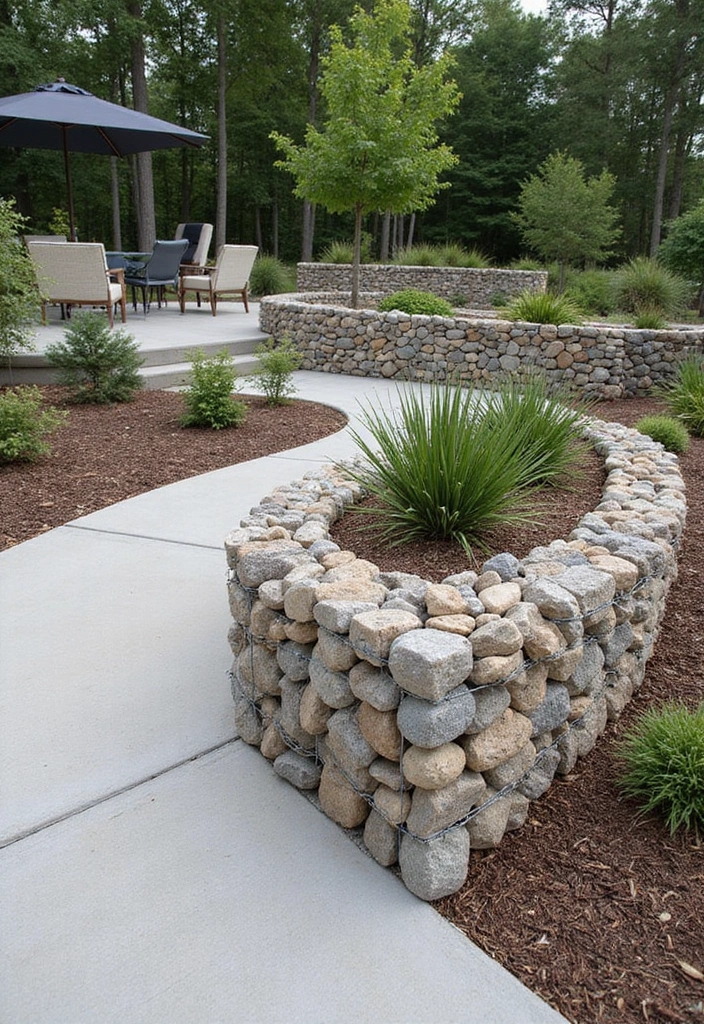 30 Retaining Wall Ideas That Combine Function and Beauty - 5. Gabion Walls for Industrial Flair