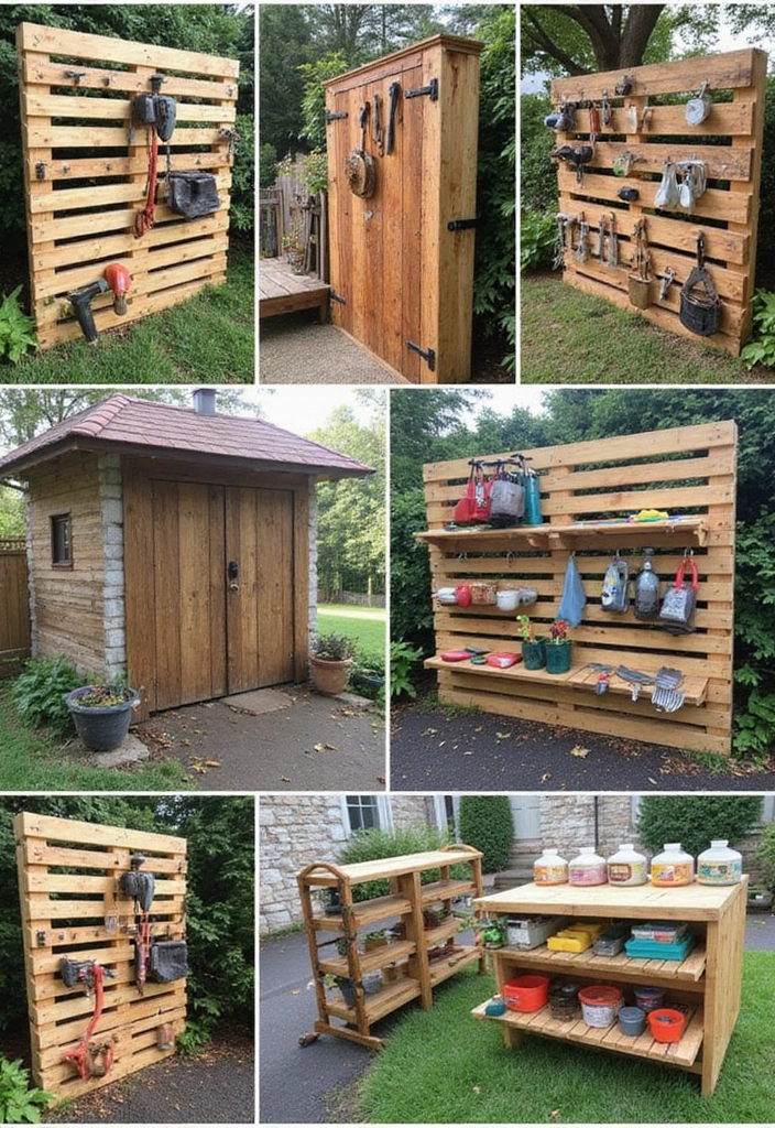 30 Shed Storage Ideas to Keep Tools and Gear in Order - 1. Upcycled Wooden Pallets