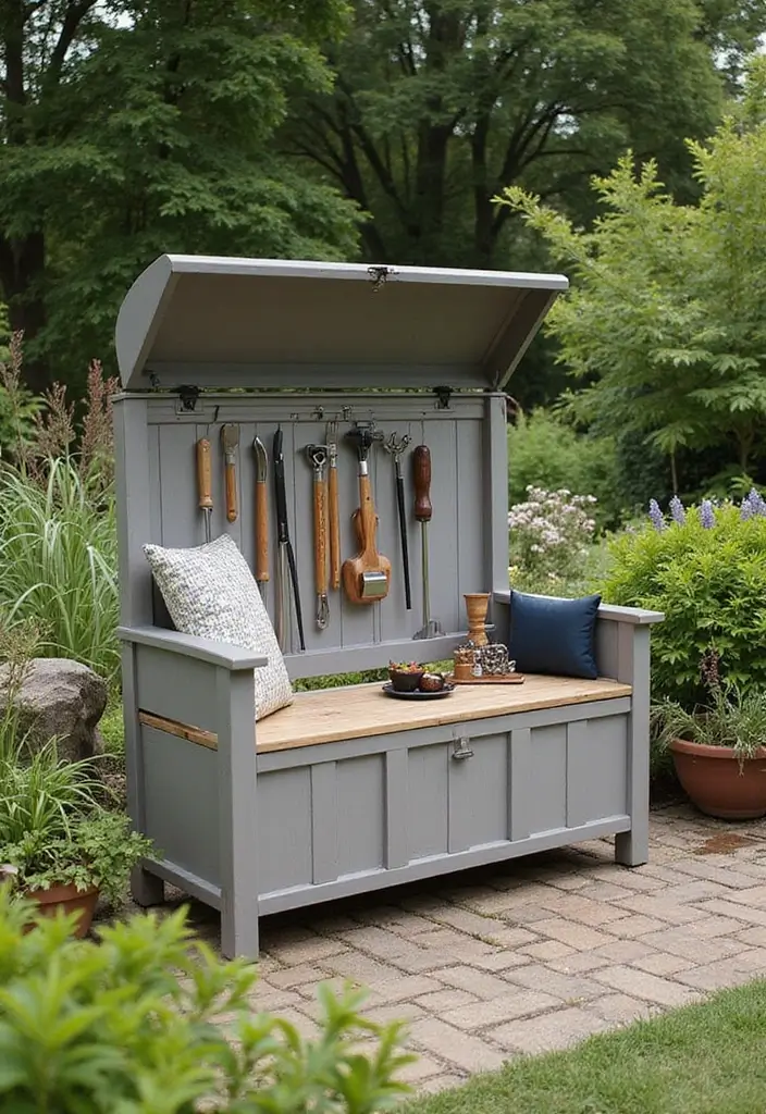 30 Shed Storage Ideas to Keep Tools and Gear in Order - 13. Outdoor Storage Benches