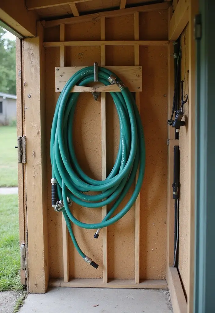 30 Shed Storage Ideas to Keep Tools and Gear in Order - 14. Garden Hose Storage
