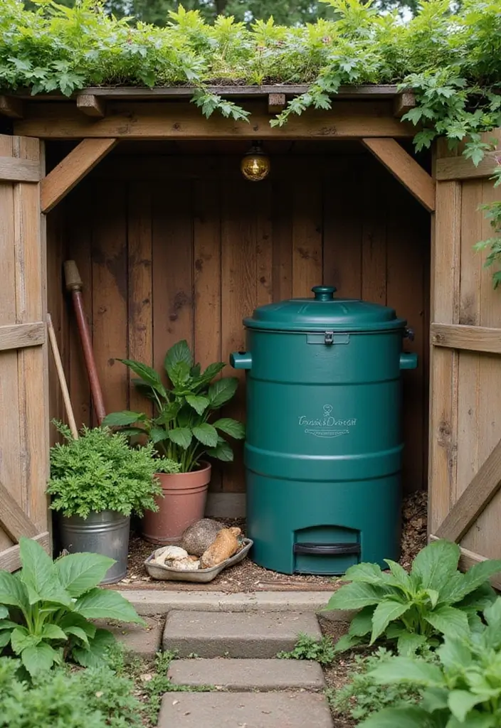 30 Shed Storage Ideas to Keep Tools and Gear in Order - 17. Compost Bin Integration