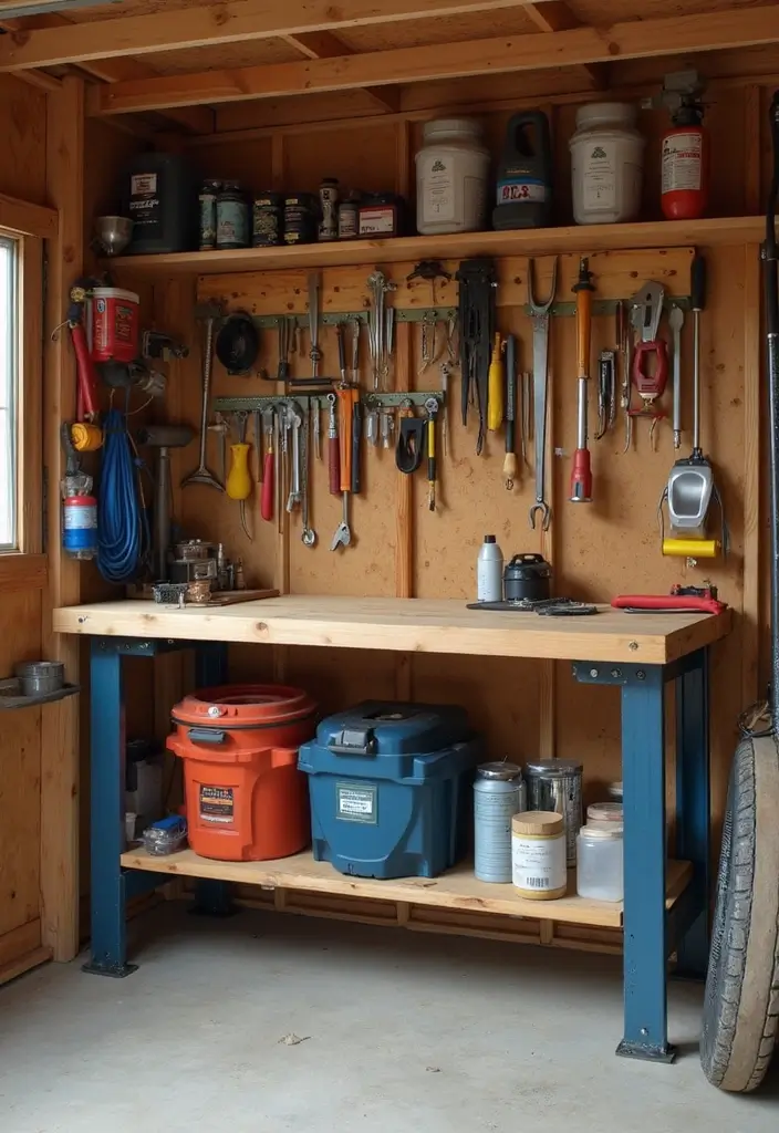 30 Shed Storage Ideas to Keep Tools and Gear in Order - 20. Folding Workbench