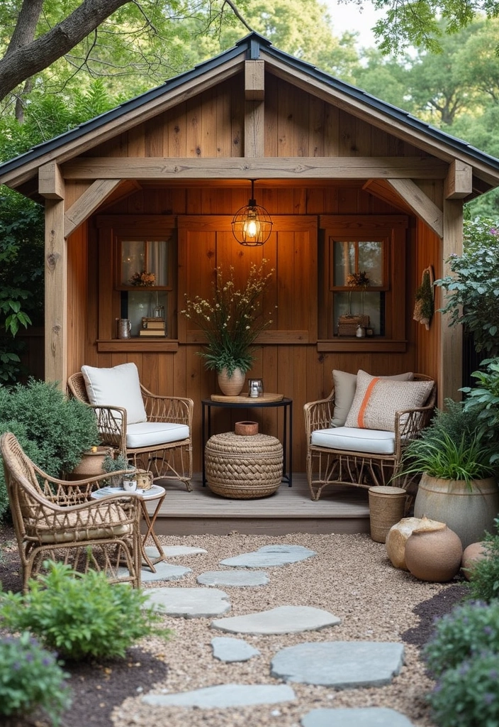 30 Shed Storage Ideas to Keep Tools and Gear in Order - 25. Outdoor Living Aesthetic