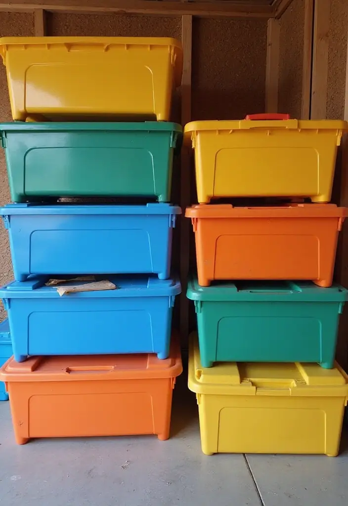 30 Shed Storage Ideas to Keep Tools and Gear in Order - 9. Color-Coded Bins