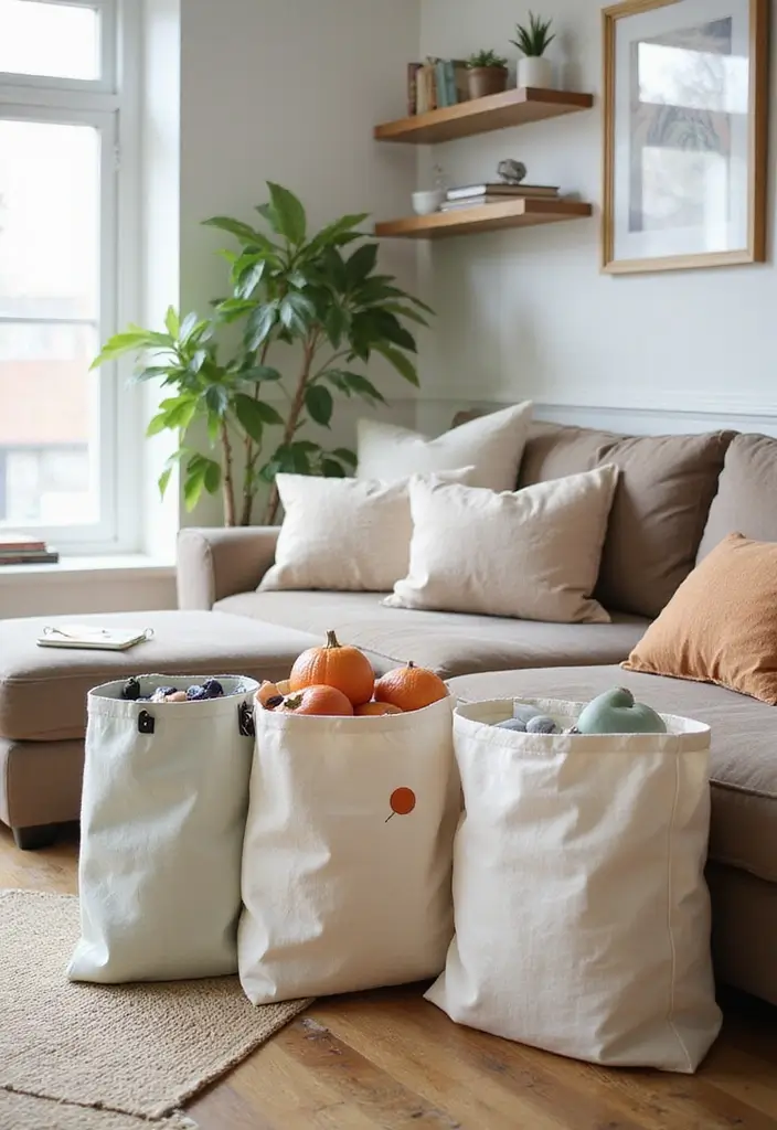 30 Small Apartment Storage Ideas for Big Style and Function - 29. Use Canvas Storage Bags