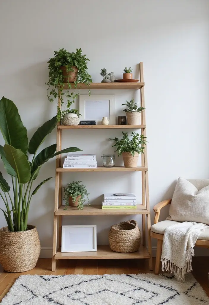 30 Small Apartment Storage Ideas for Big Style and Function - 9. Ladder Shelves for Style and Function