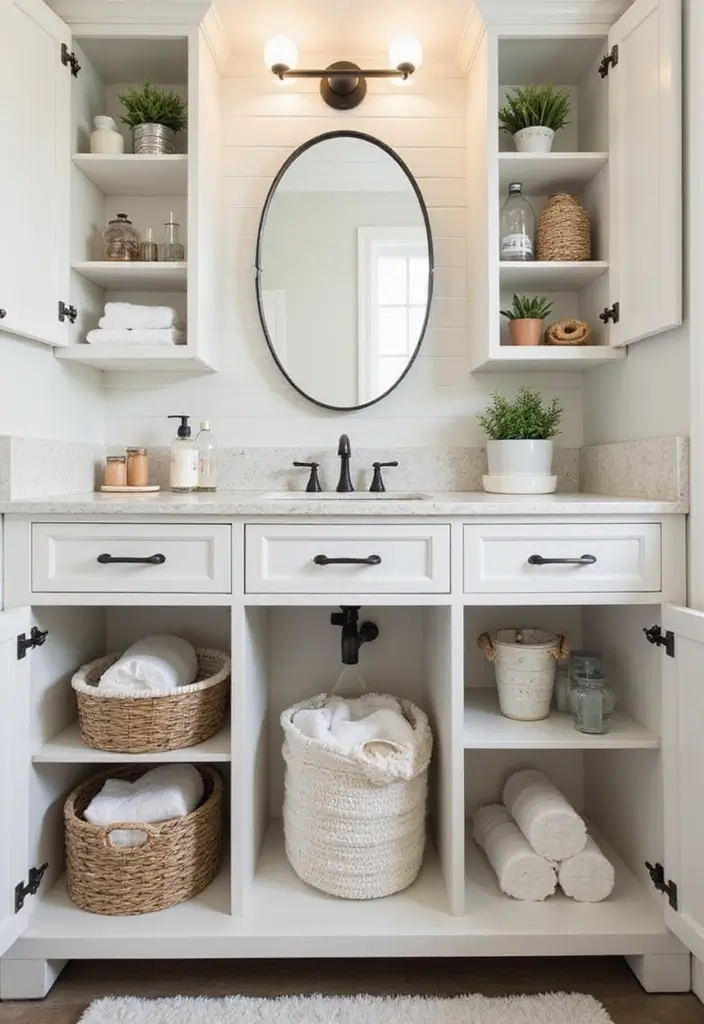 30 Small Bathroom Storage Ideas That Save Space Beautifully 13. Utilize Vanity Space
