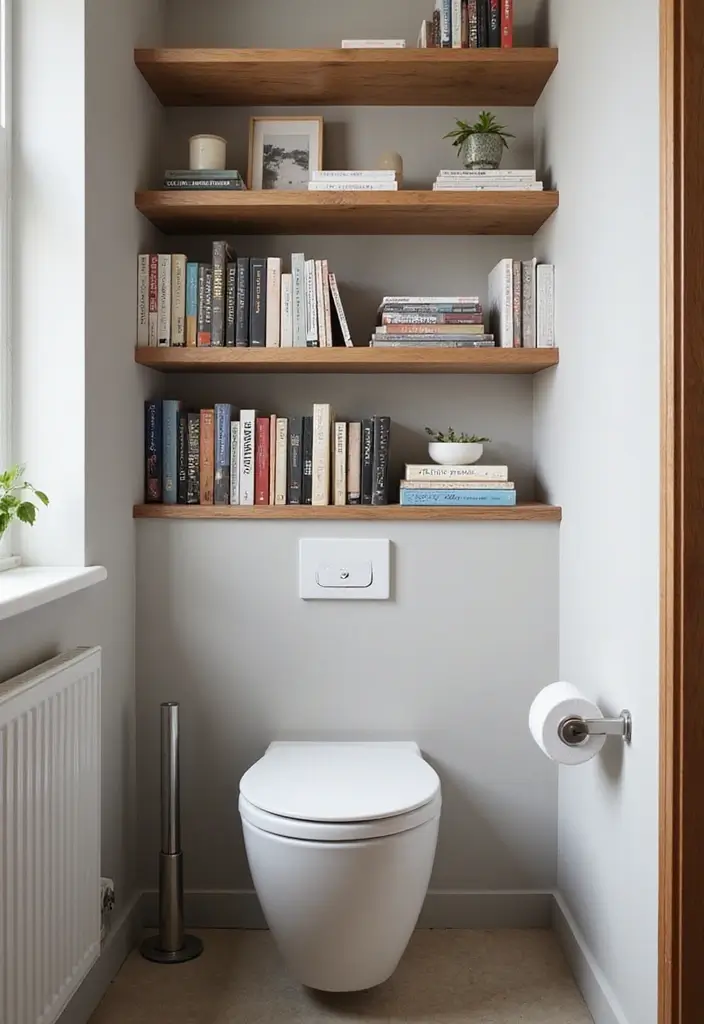 30 Small Bathroom Storage Ideas That Save Space Beautifully 24. Create a Mini Library