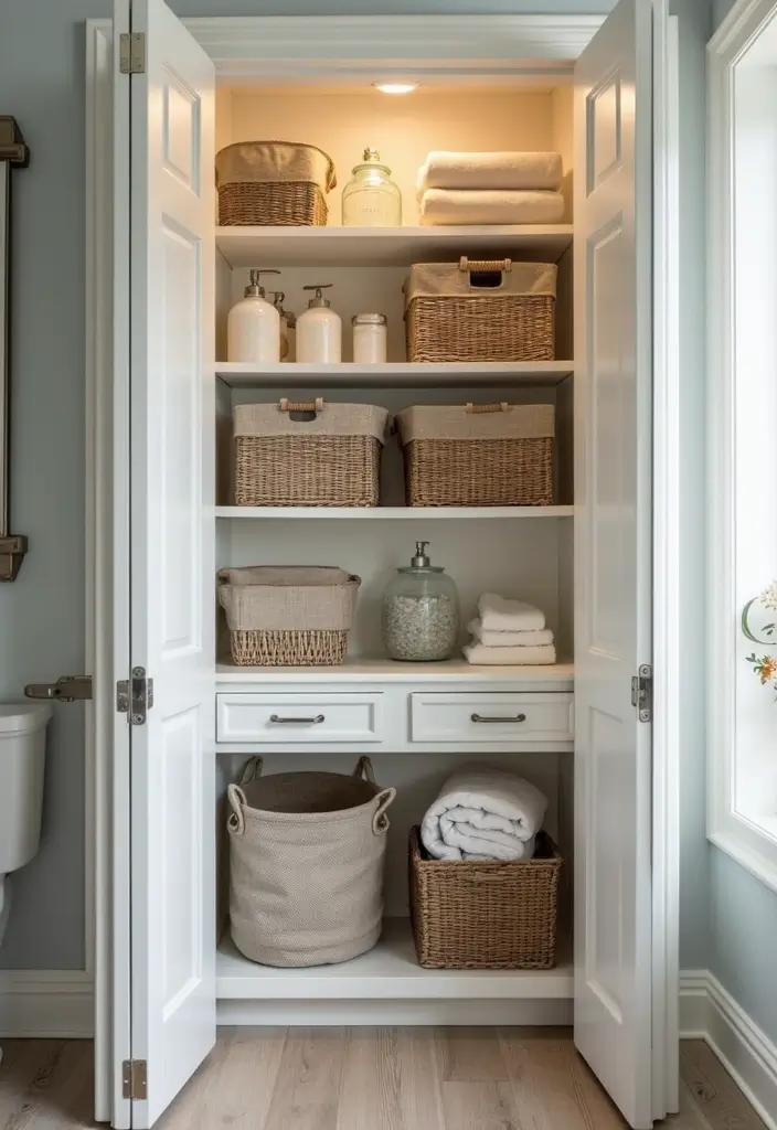 30 Small Bathroom Storage Ideas That Save Space Beautifully 28. Utilize Closet Space
