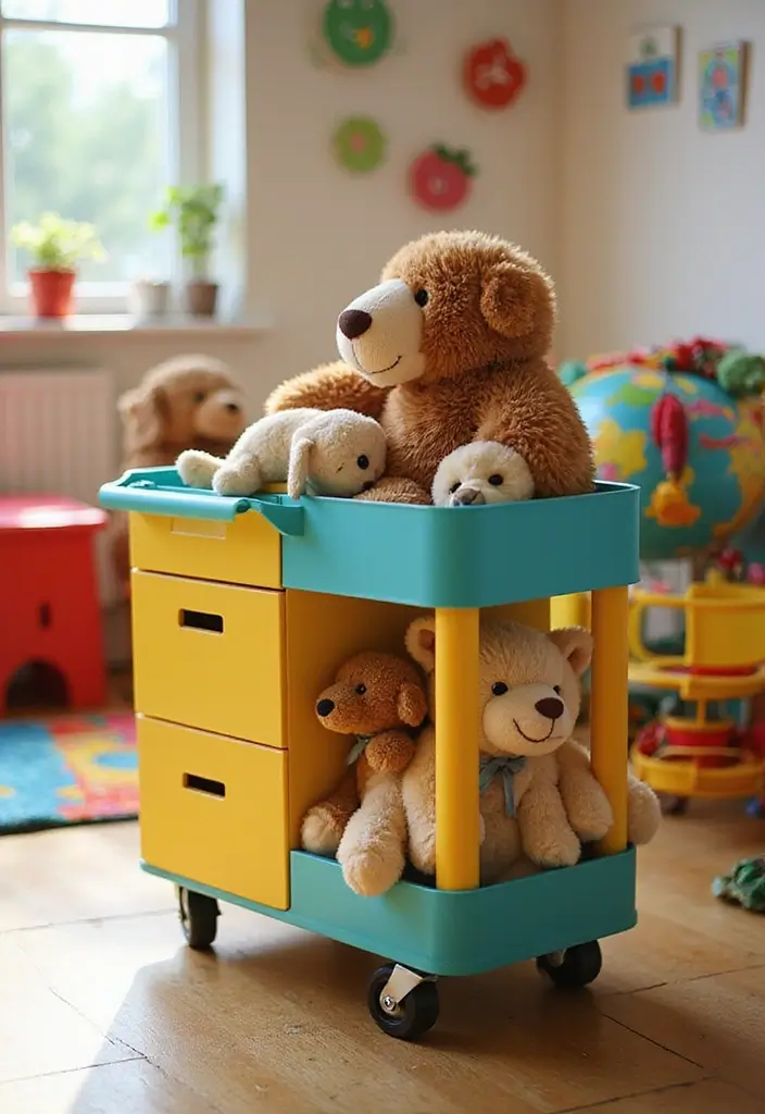 30 Stuffed Animal Storage Ideas That Kids Will Love - 13. Stuffed Animal Storage Cart
