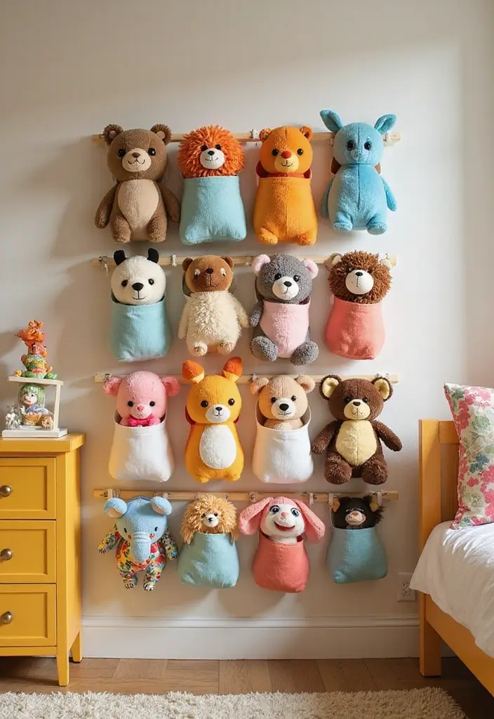 30 Stuffed Animal Storage Ideas That Kids Will Love - 16. Stuffed Animal Wall Pockets