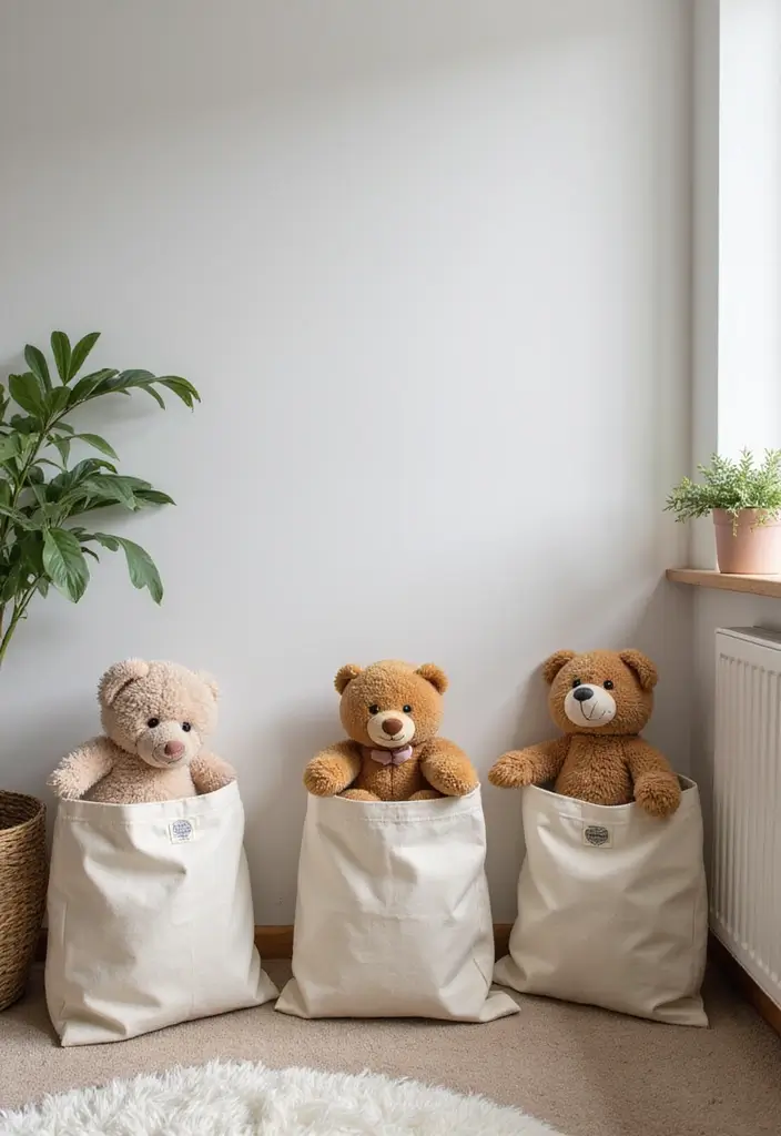 30 Stuffed Animal Storage Ideas That Kids Will Love - 17. Canvas Storage Bags
