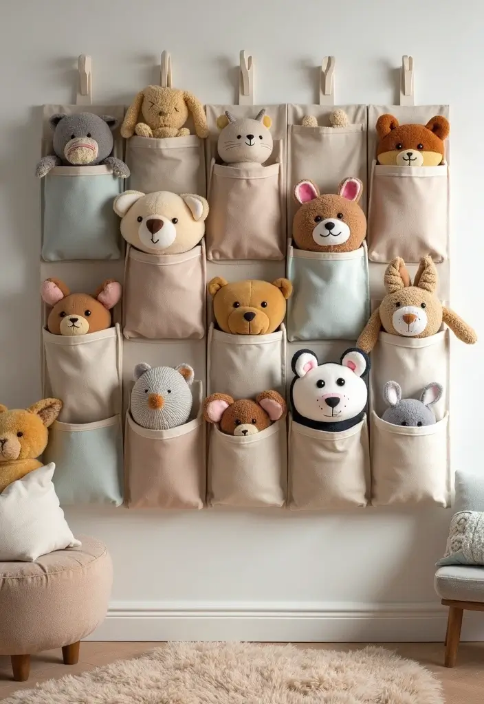 30 Stuffed Animal Storage Ideas That Kids Will Love - 28. Stuffed Animal Pockets