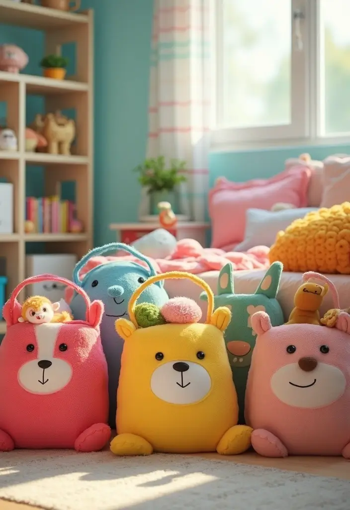 30 Stuffed Animal Storage Ideas That Kids Will Love - 29. Stuffed Animal Bags with Handles