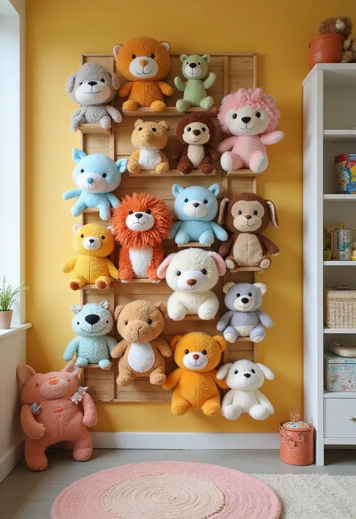 30 Stuffed Animal Storage Ideas That Kids Will Love - 30. Stuffed Animal Wall Display Rack