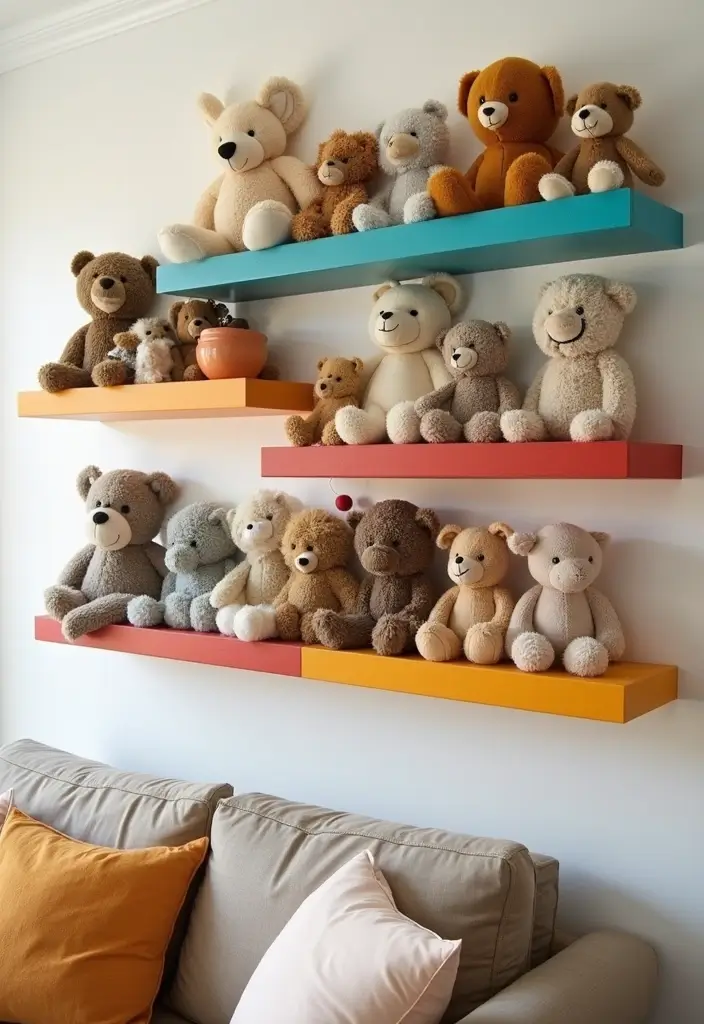 30 Stuffed Animal Storage Ideas That Kids Will Love - 5. Floating Shelves