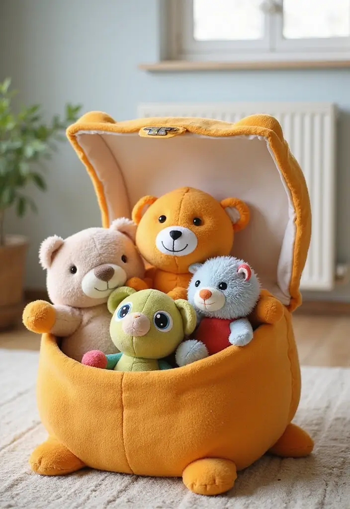 30 Stuffed Animal Storage Ideas That Kids Will Love - 6. Plush Toy Box with Animal Faces
