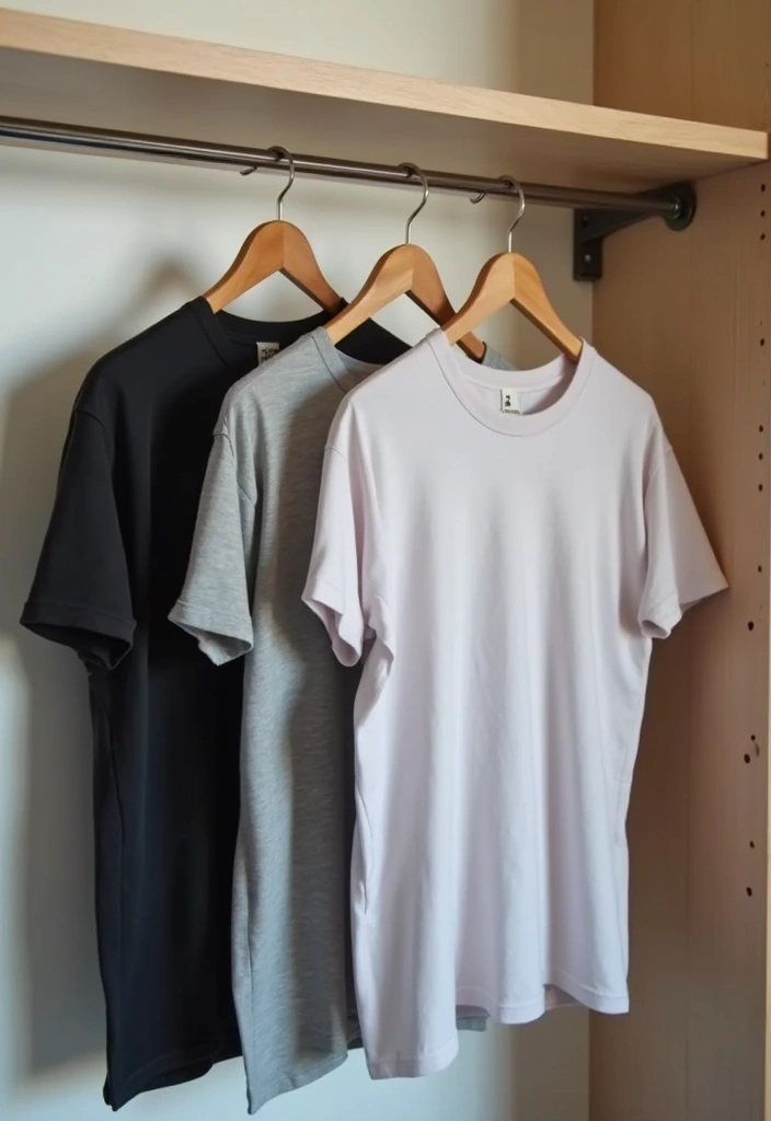 30 T Shirt Storage Ideas for a Perfectly Folded Closet 11. Use Tension Rods for Hanging Tees