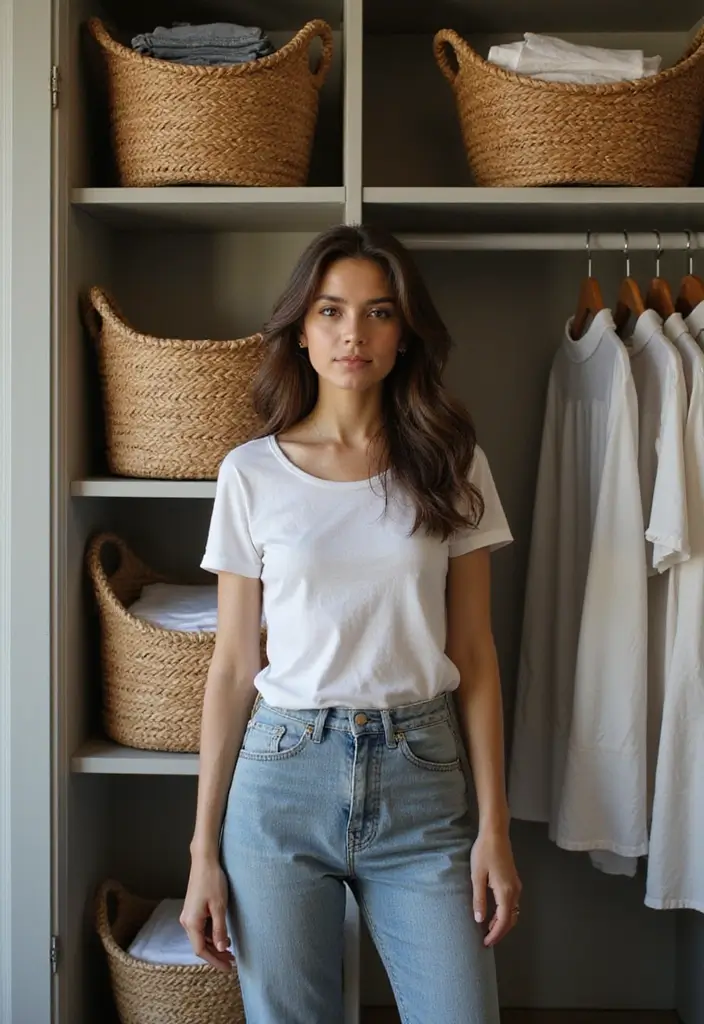 30 T Shirt Storage Ideas for a Perfectly Folded Closet 18. Mix and Match with Baskets