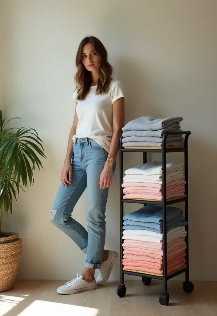 30 T Shirt Storage Ideas for a Perfectly Folded Closet 23. Use a T Shirt Roll Up Cart