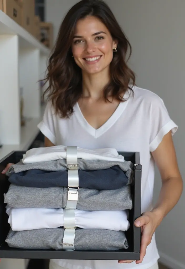 30 T Shirt Storage Ideas for a Perfectly Folded Closet 28. Use A Binder Clip for Non Slip Stacking