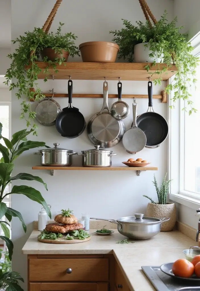 30 Tiny Home Storage Ideas to Make the Most of Small Spaces 15 30 Tiny Home Storage Ideas to Make the Most of Small Spaces - 3. Hanging Pot Racks