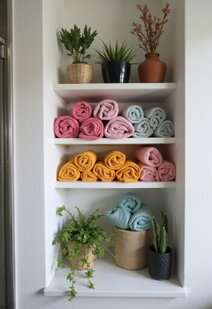 30 Towel Storage Ideas That Are Stylish and Space-Saving - 1. Open Shelving with Colorful Towels