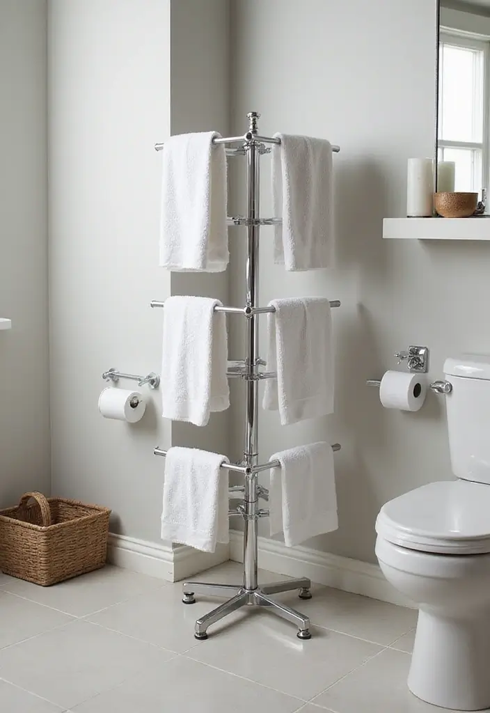 30 Towel Storage Ideas That Are Stylish and Space-Saving - 13. Rotating Towel Stand