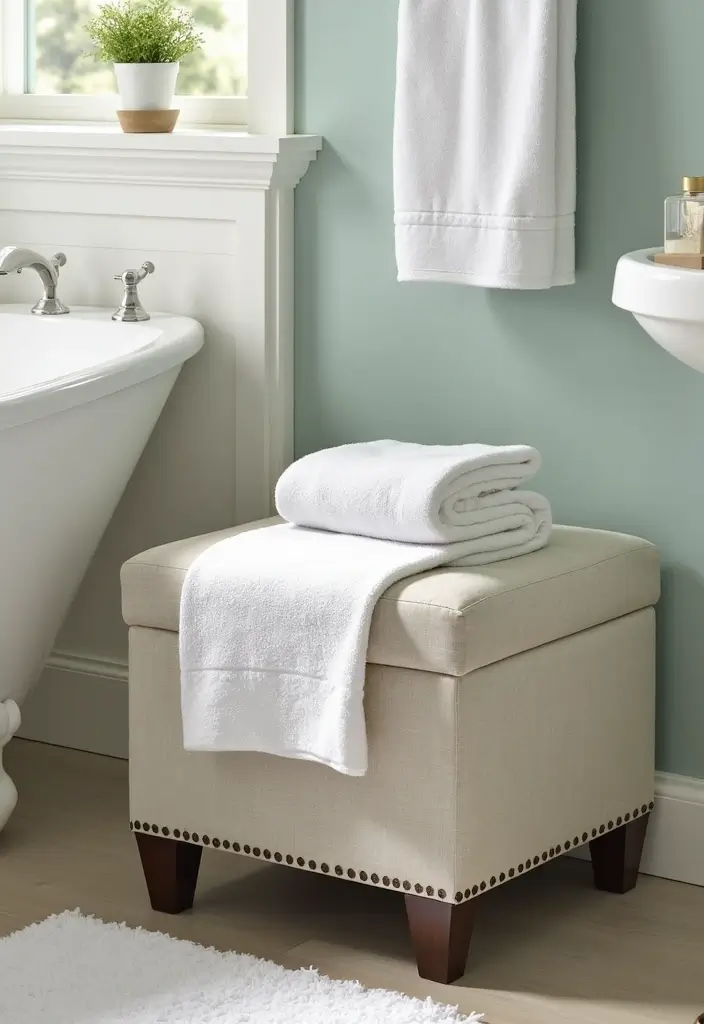 30 Towel Storage Ideas That Are Stylish and Space-Saving - 22. Towel Storage Ottomans