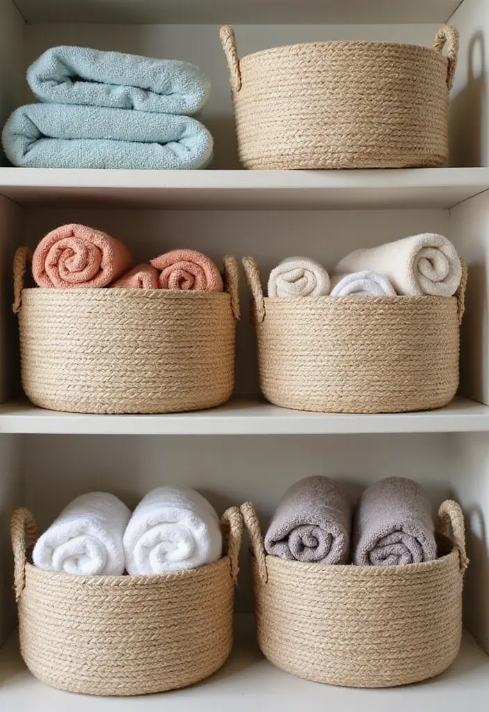 30 Towel Storage Ideas That Are Stylish and Space-Saving - 3. Stylish Baskets for Linen Storage