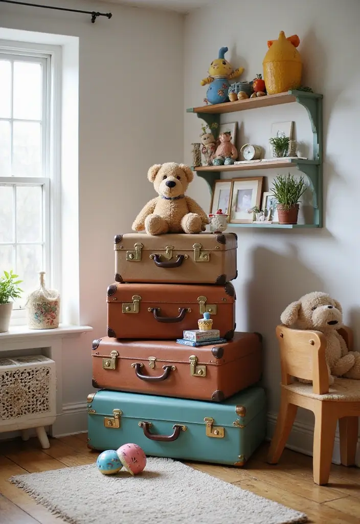 30 Toy Storage Ideas to Keep Playtime Organized and Fun - 10. Vintage Suitcases for Timeless Appeal