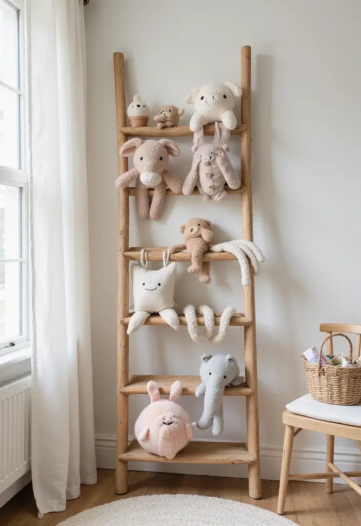 30 Toy Storage Ideas to Keep Playtime Organized and Fun - 12. Toy Ladder for a Vintage Look