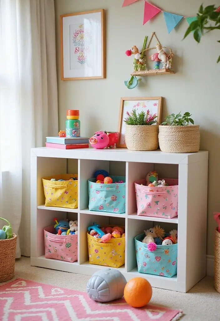 30 Toy Storage Ideas to Keep Playtime Organized and Fun - 2. Fabric Bins with Whimsical Prints