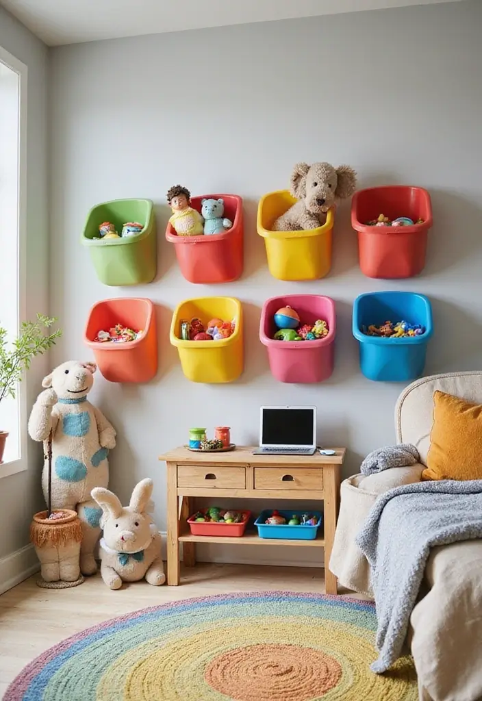 30 Toy Storage Ideas to Keep Playtime Organized and Fun - 24. Colorful Wall Bins for Storage