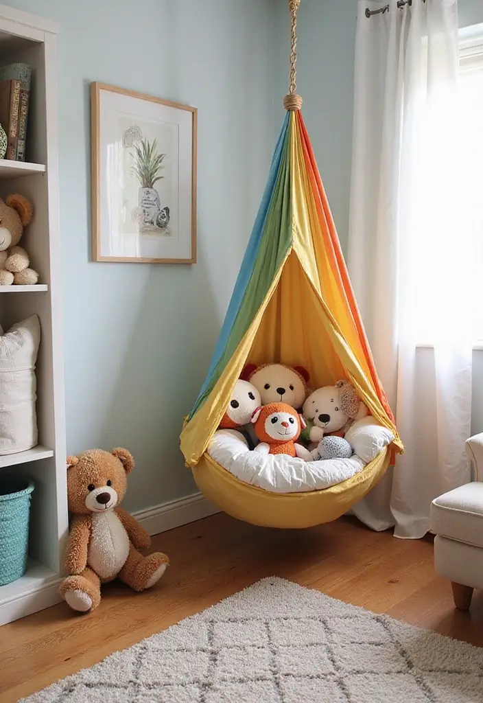 30 Toy Storage Ideas to Keep Playtime Organized and Fun - 9. Toy Hammocks for a Fun Display