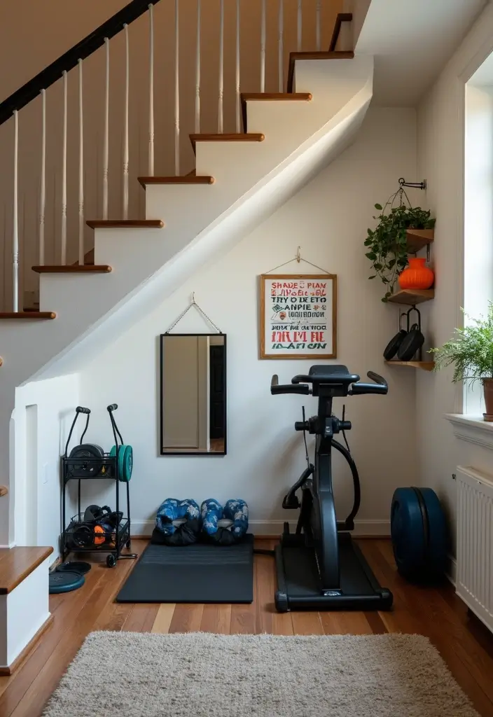 30 Under Stair Storage Ideas That Maximize Hidden Space 17. Mini Gym Space