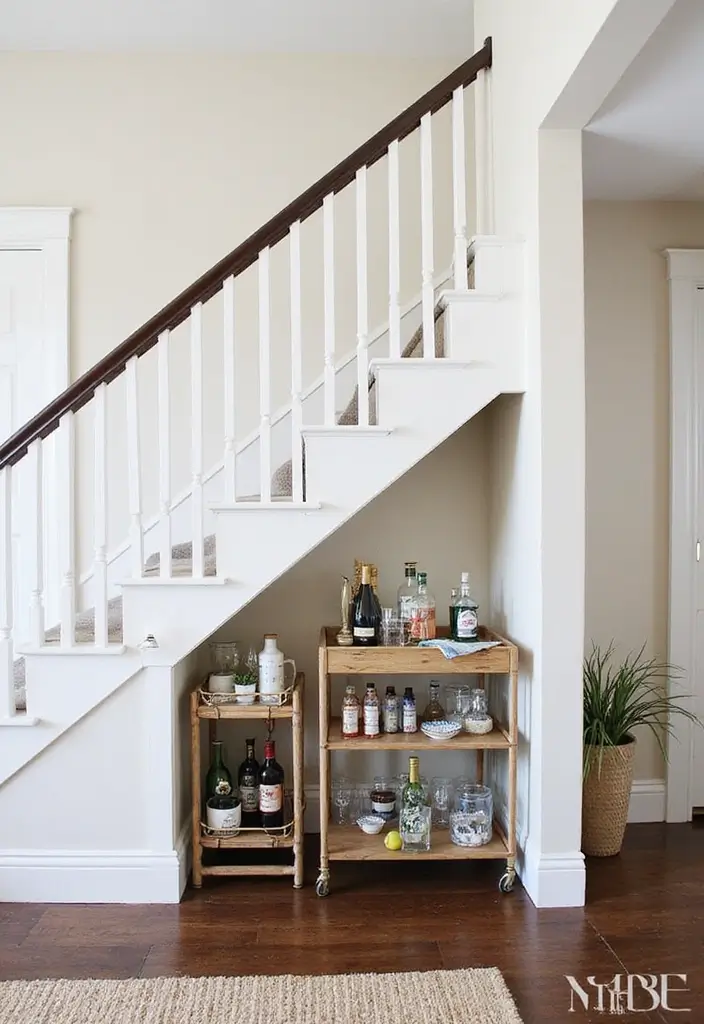 30 Under Stair Storage Ideas That Maximize Hidden Space 18. Entertaining Bar Cart
