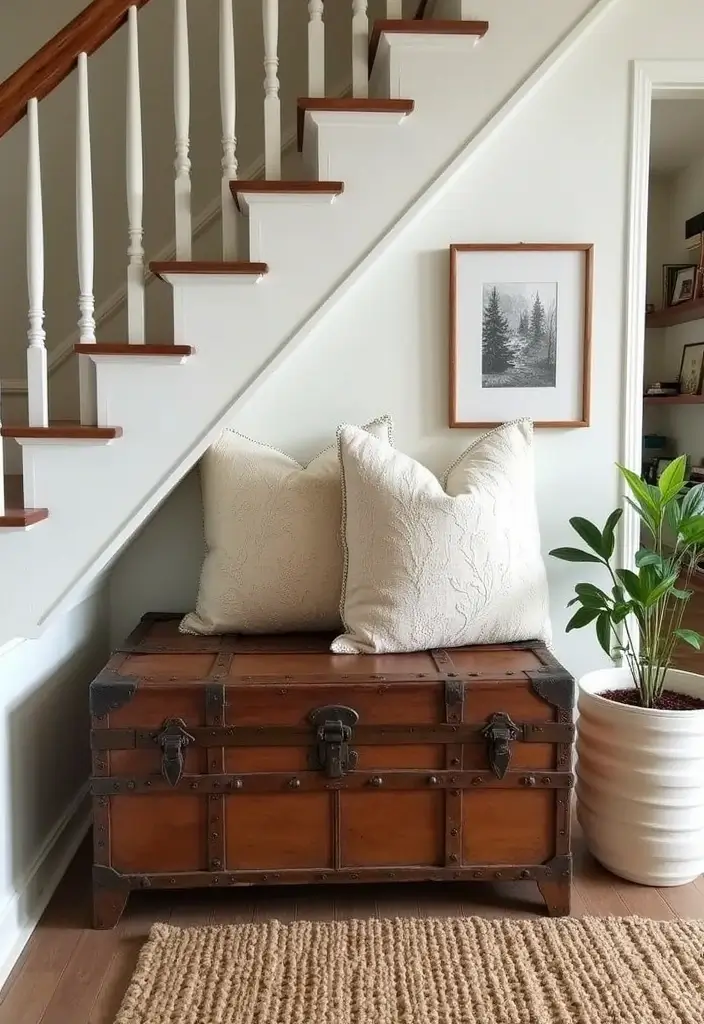 30 Under Stair Storage Ideas That Maximize Hidden Space 19. Vintage Trunk Storage