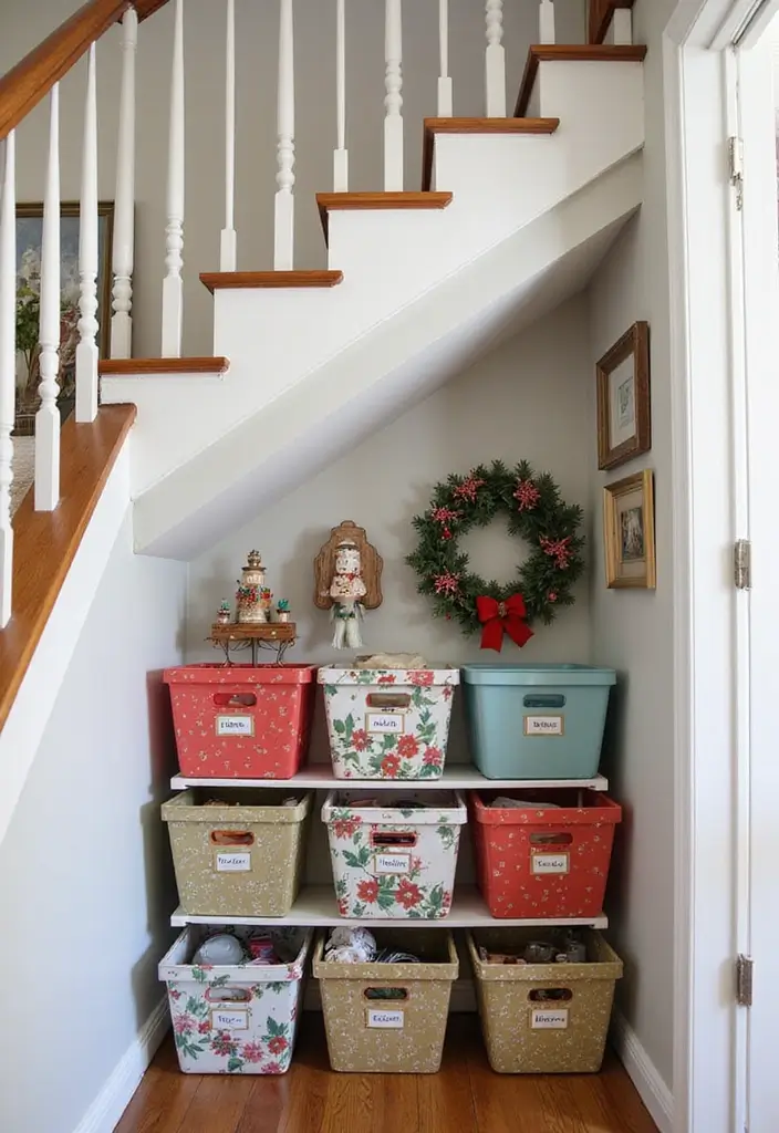 30 Under Stair Storage Ideas That Maximize Hidden Space 20. Seasonal Decoration Storage