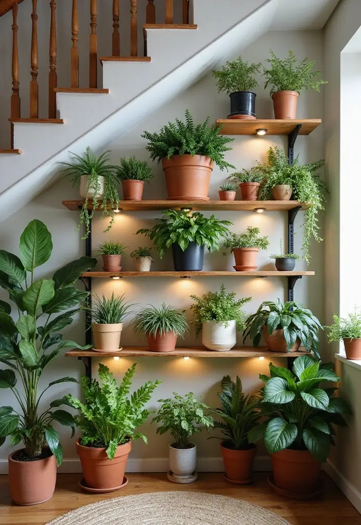 30 Under Stair Storage Ideas That Maximize Hidden Space 21. Elegant Plant Display