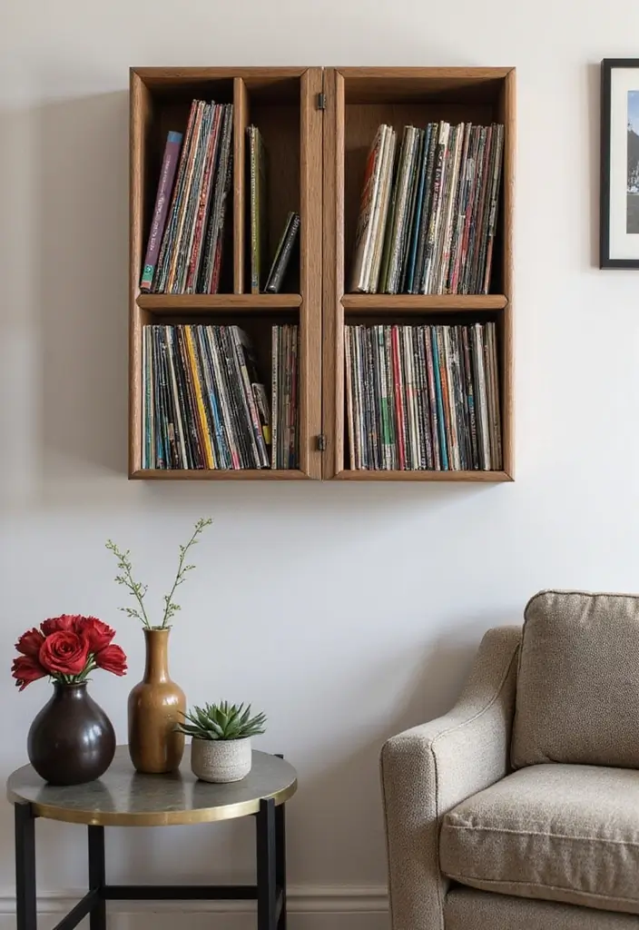 30 Vinyl Record Storage Ideas for Music Lovers - 10. Wall-Mounted Display Racks