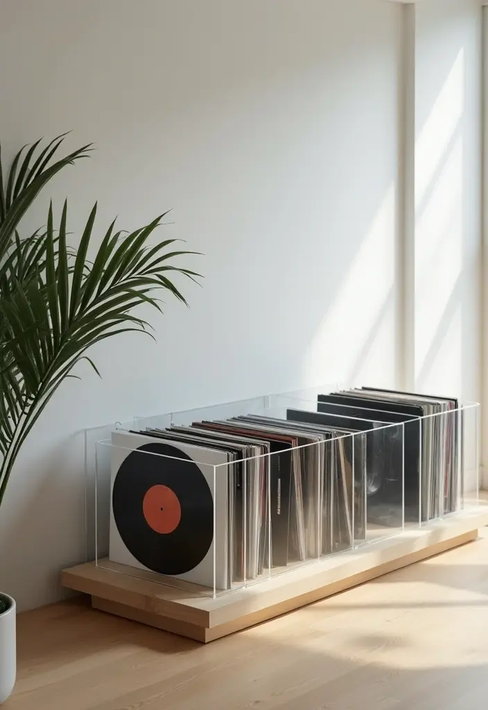 30 Vinyl Record Storage Ideas for Music Lovers - 11. Clear Acrylic Boxes for Modern Storage