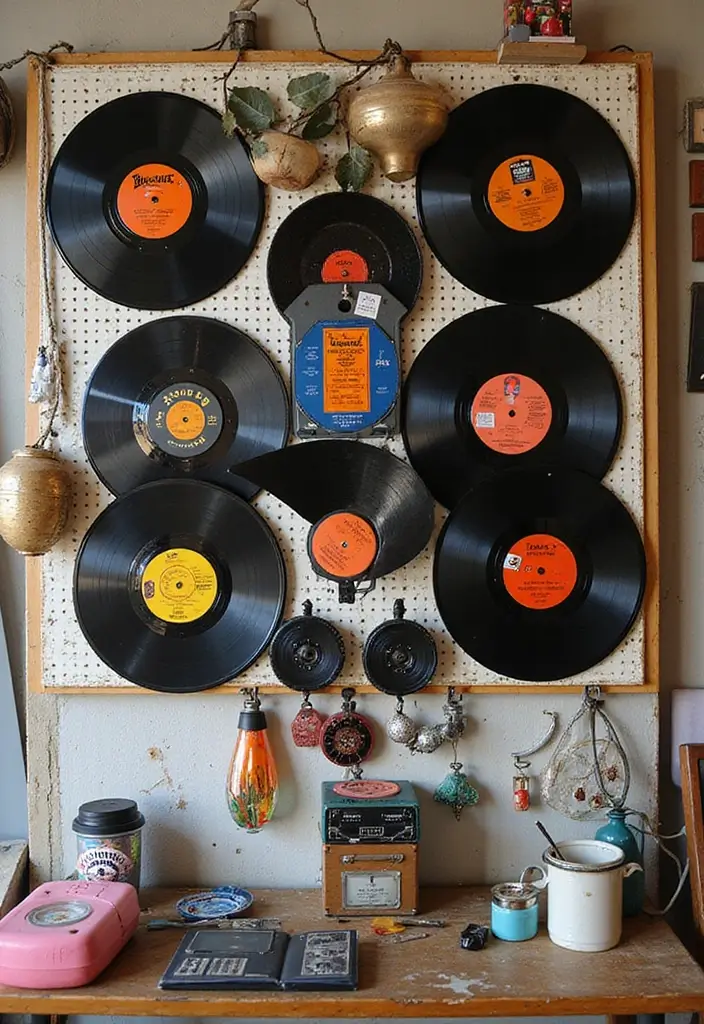 30 Vinyl Record Storage Ideas for Music Lovers - 13. Pegboard Album Display