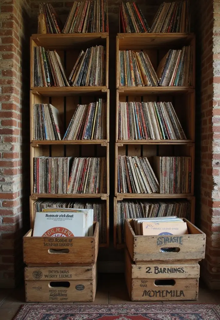 30 Vinyl Record Storage Ideas for Music Lovers - 14. Vintage Wine Crates