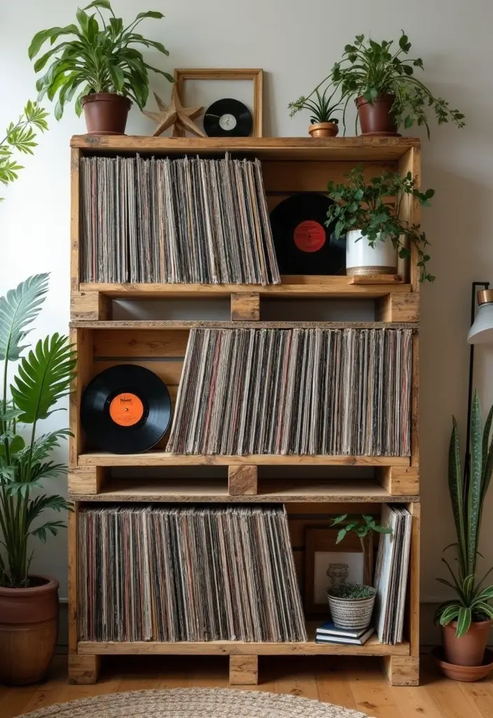 30 Vinyl Record Storage Ideas for Music Lovers - 21. DIY Pallet Shelves
