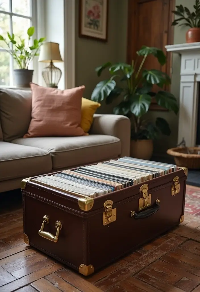 30 Vinyl Record Storage Ideas for Music Lovers - 24. Vintage Trunks as Storage Chests