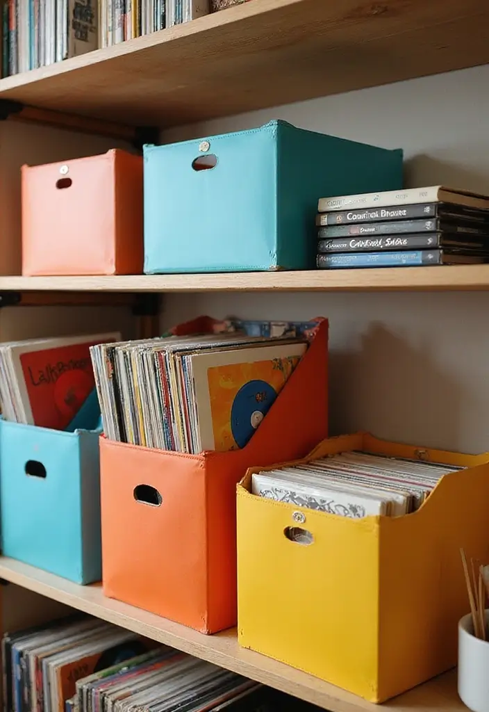 30 Vinyl Record Storage Ideas for Music Lovers - 25. Foldable Vinyl Storage Boxes