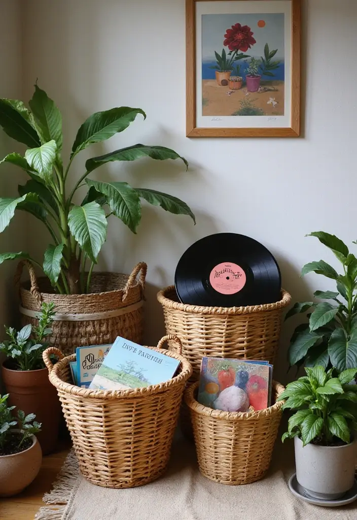 30 Vinyl Record Storage Ideas for Music Lovers - 27. Vinyl Record Baskets
