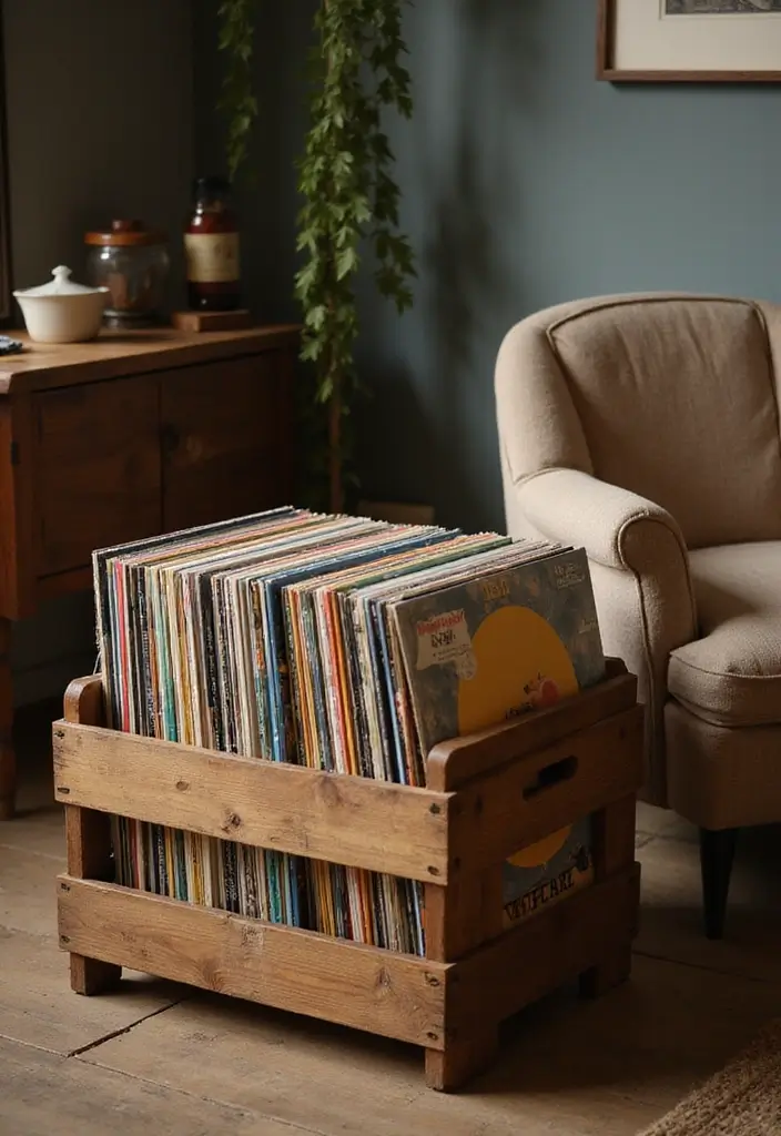 30 Vinyl Record Storage Ideas for Music Lovers - 3. Record Crates for a Rustic Charm