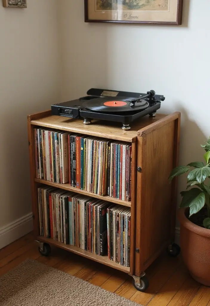 30 Vinyl Record Storage Ideas for Music Lovers - 30. Rolling Vinyl Trolleys